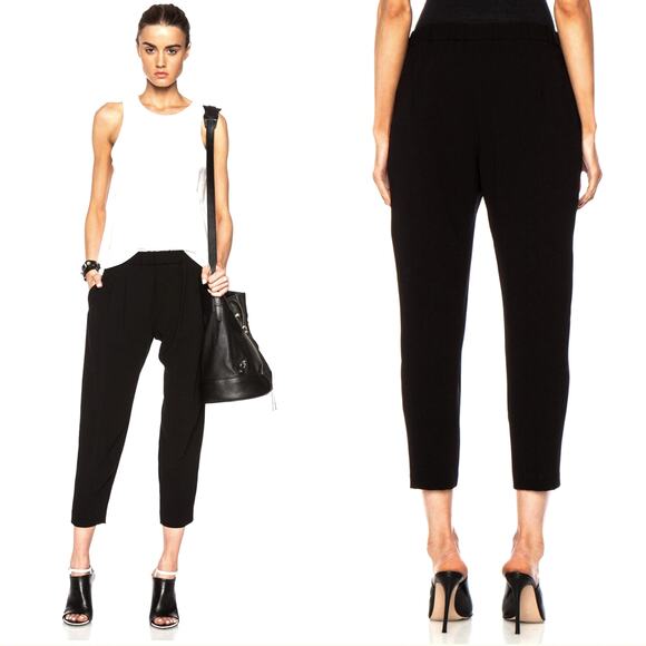 NEW! Nili Lotan M Slouchy Elastic Waist Dress Pants $495 Pull On Crop Black - Picture 1 of 11